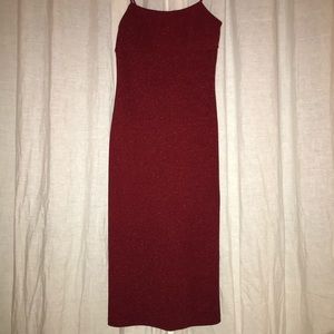 Vintage midi-length, spilt leg, sparkly red dress